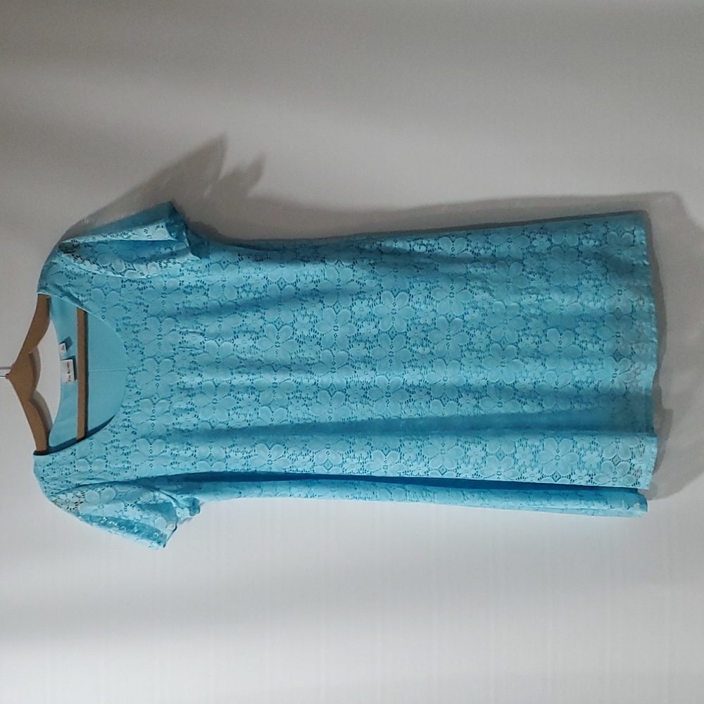 Kim Rogers Size Large~ Short Sleeve Blue Lace/ Lined Dress